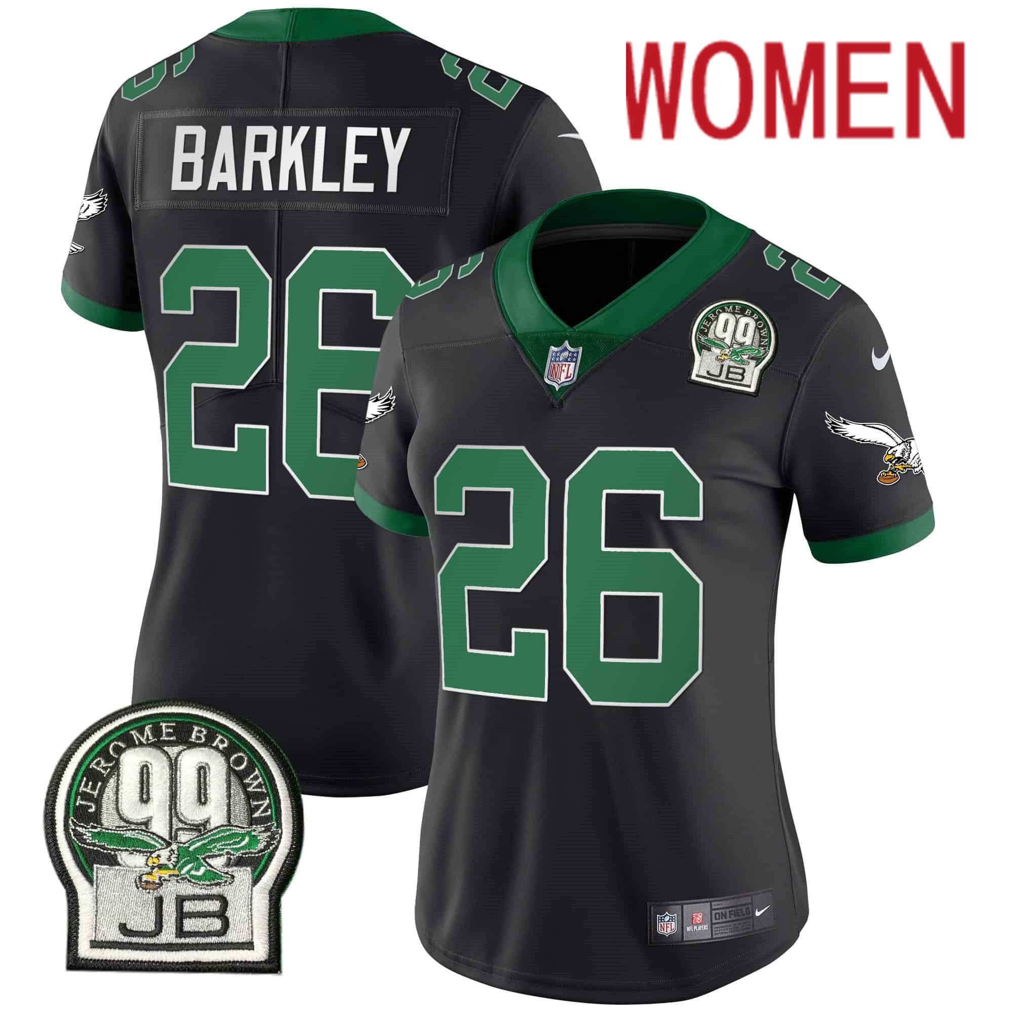 Women Philadelphia Eagles #26 Barkley Black 2024 Nike Jerome Brown Patch Alternate Limited NFL Jersey style 1